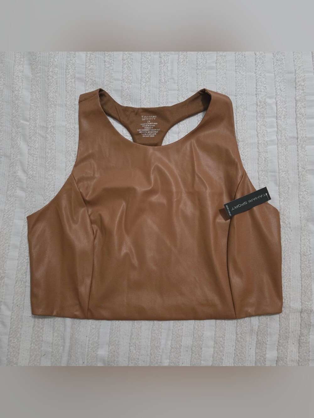 Tahari Sport - Faux Leather Racerback Crop Tank - Camel